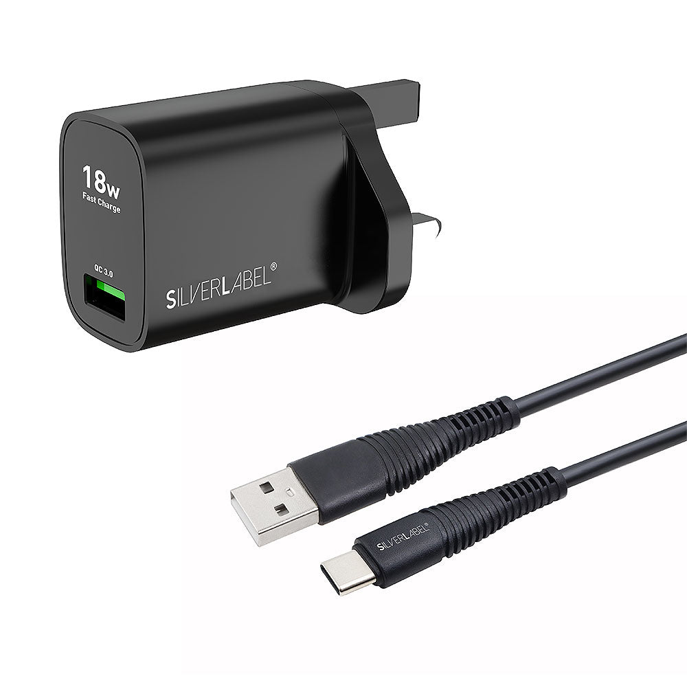 SilverLabel 18W USB-A Wall Charger & 1M USB-C Cable