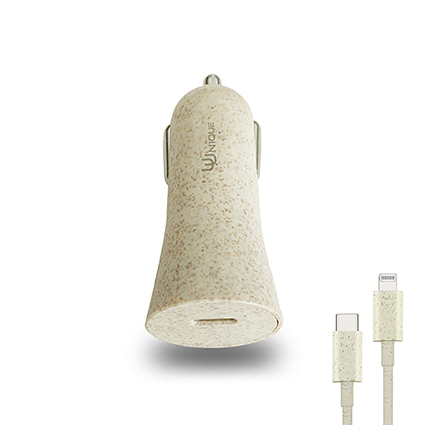 Uunique Eco Friendly 18W Type-C to Lightning In-Car Charger - White