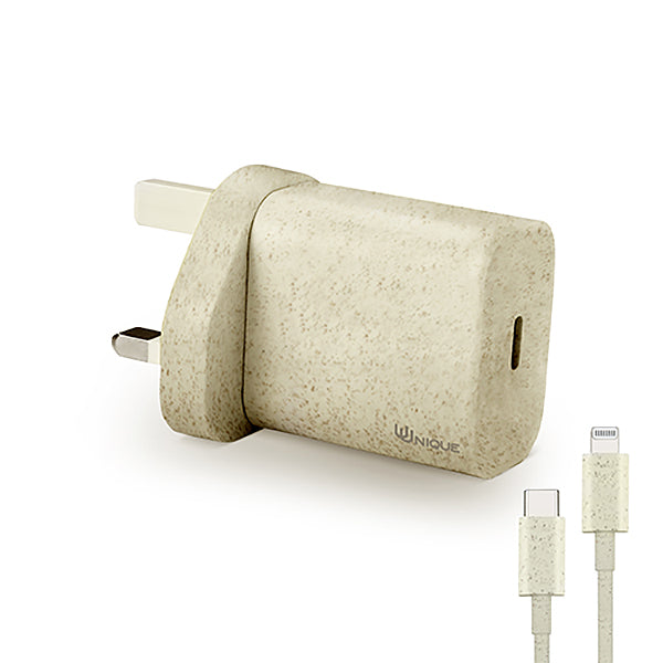Uunique Eco Friendly 18W Type-C to Lightning Mains Charger - White