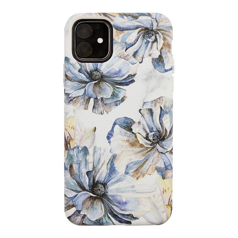 Uunique Eco Friendly Printed White Flower Cover for iPhone 11 - White/Blue